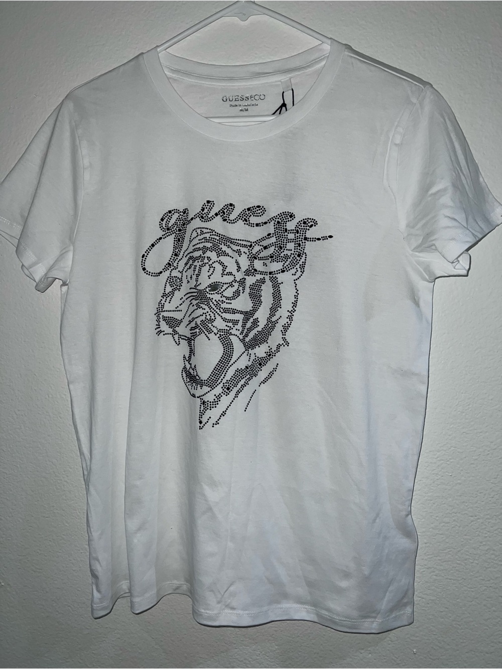 Guess White Tee with Silver Neckline Logo